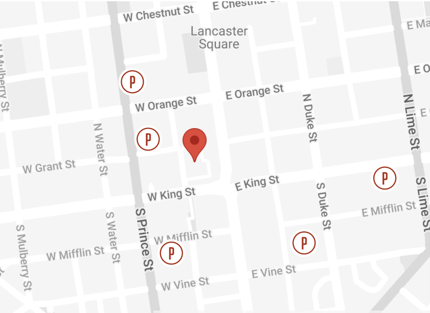 Screen Shot 2023-06-06 at 1.40.33 PM Garages & Lots</p>
<p>PRINCE STREET GARAGE<br />
111 North Prince Street</p>
<p>CENTRAL GARAGE<br />
43 South Prince Street</p>
<p>PENN SQUARE GARAGE<br />
25 East Vine Street</p>
<p>EAST KING GARAGE<br />
150 East King Street</p>
<p>HAGER PARKING LOT<br />
40 North Market Street</p>
<p>Closest proximity to Lancaster Central Market